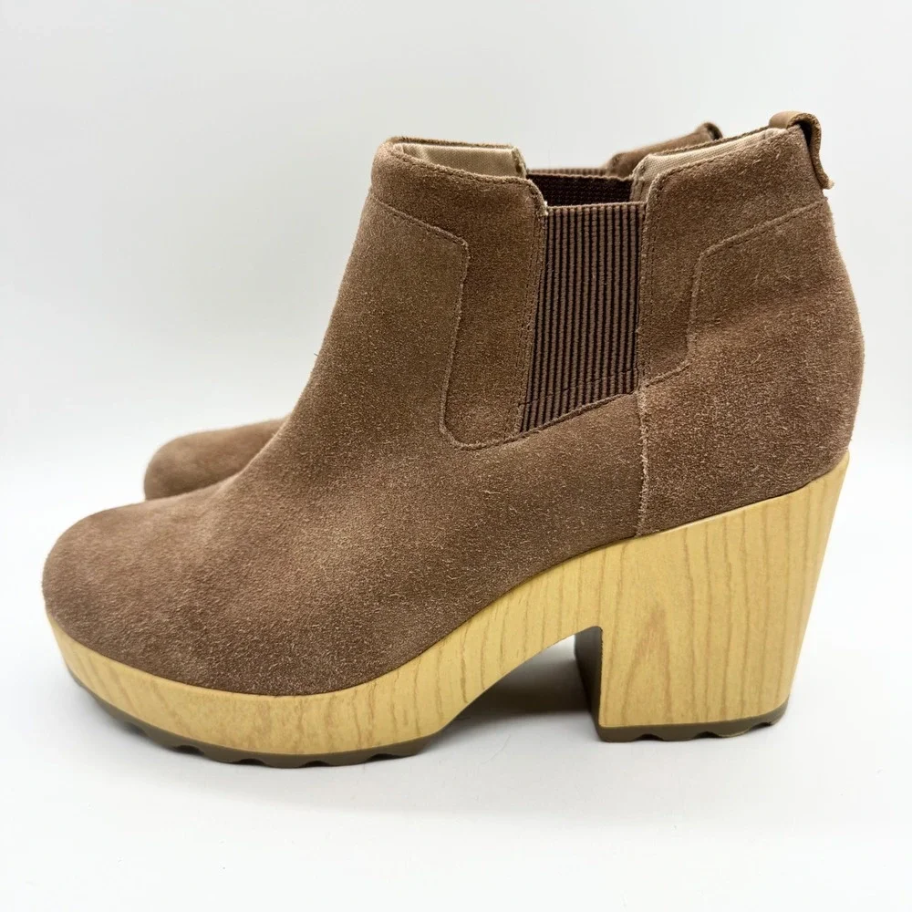 Dr. Scholl's Wild About Clog Comfort Booties Brown Suede Faux Wood Platform - 11